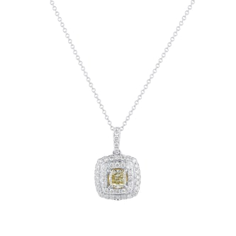 Mappin & Webb 18ct White Gold 0.91cttw Diamond & Yellow Diamond Halo Pendant