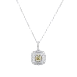 12143820 - 18ct White Gold 0.91cttw Diamond & Yellow Diamond Halo Pendant