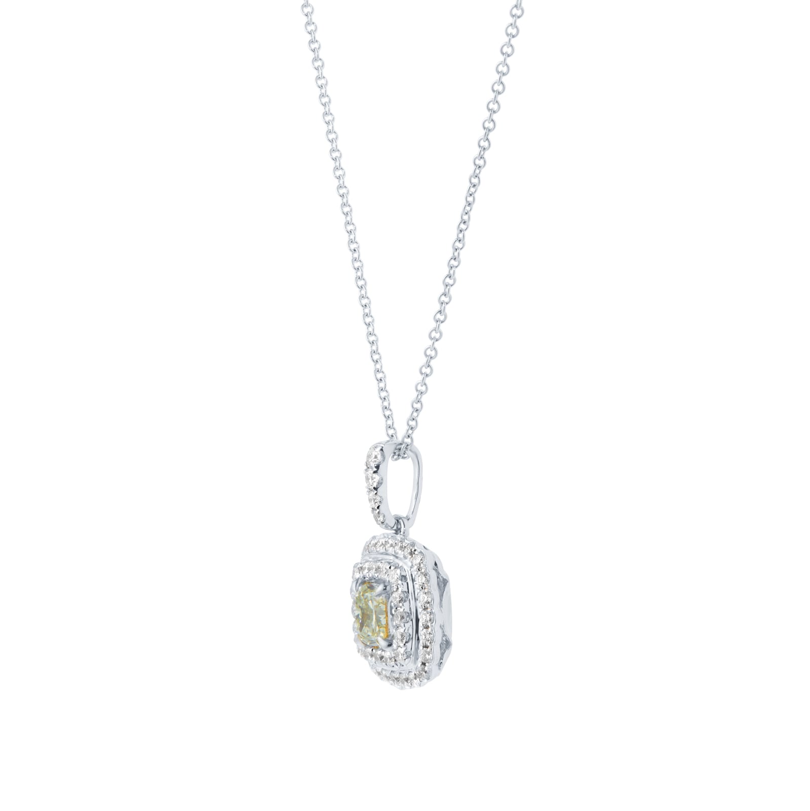 Mappin & Webb 18ct White Gold 0.91cttw Diamond & Yellow Diamond Halo Pendant Mappin & Webb 18ct White Gold 0.91cttw Diamond & Yellow Diamond Halo Pendant