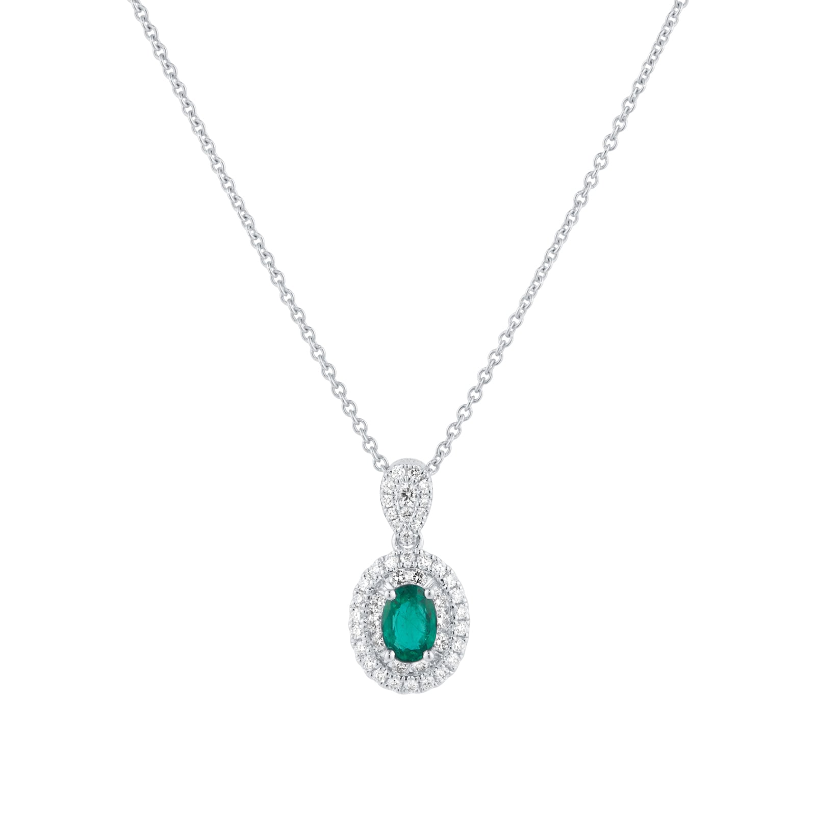 Mappin & Webb 18ct White Gold 0.34cttw Diamond & 0.46cttw Oval Cut Emerald Pendant Mappin & Webb 18ct White Gold 0.34cttw Diamond & 0.46cttw Oval Cut Emerald Pendant