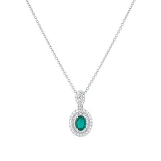 Mappin & Webb 18ct White Gold 0.34cttw Diamond & 0.46cttw Oval Cut Emerald Pendant