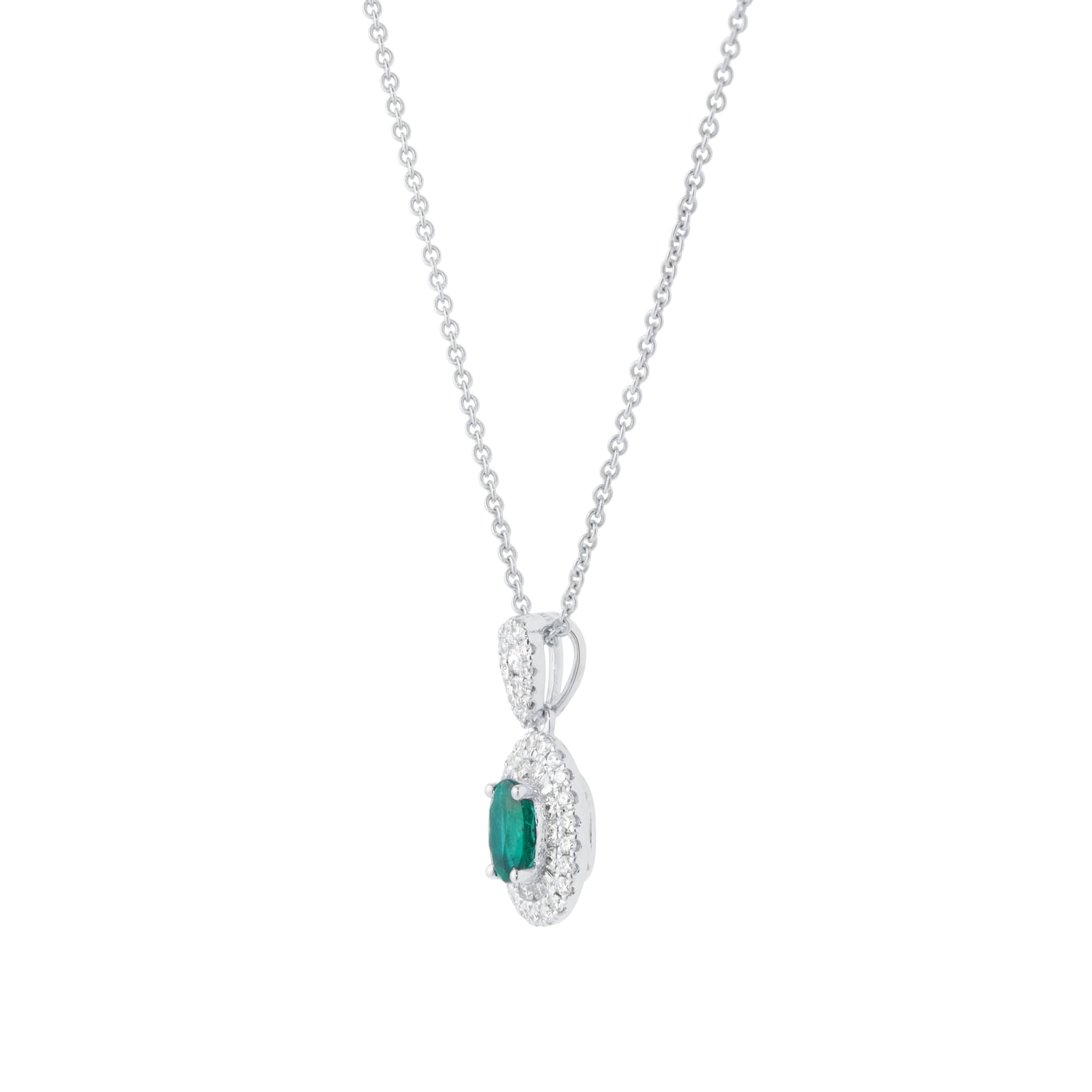 Mappin & Webb 18ct White Gold 0.34cttw Diamond & 0.46cttw Oval Cut Emerald Pendant