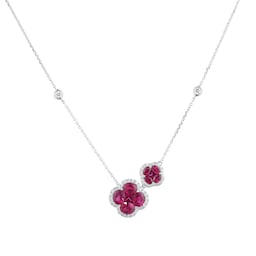 12143822 - 18ct White Gold 0.30ct Diamond & 1.90cttw Ruby Floral Pendant