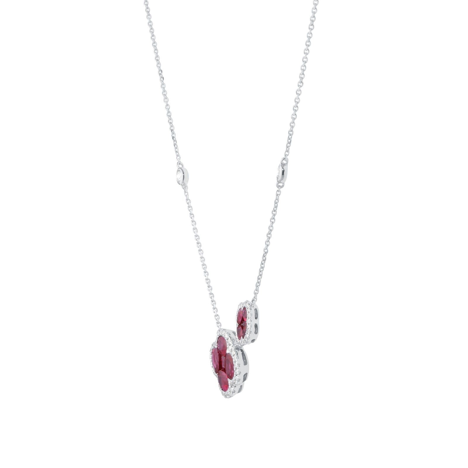 Mappin & Webb 18ct White Gold 0.30ct Diamond & 1.90cttw Ruby Floral Pendant