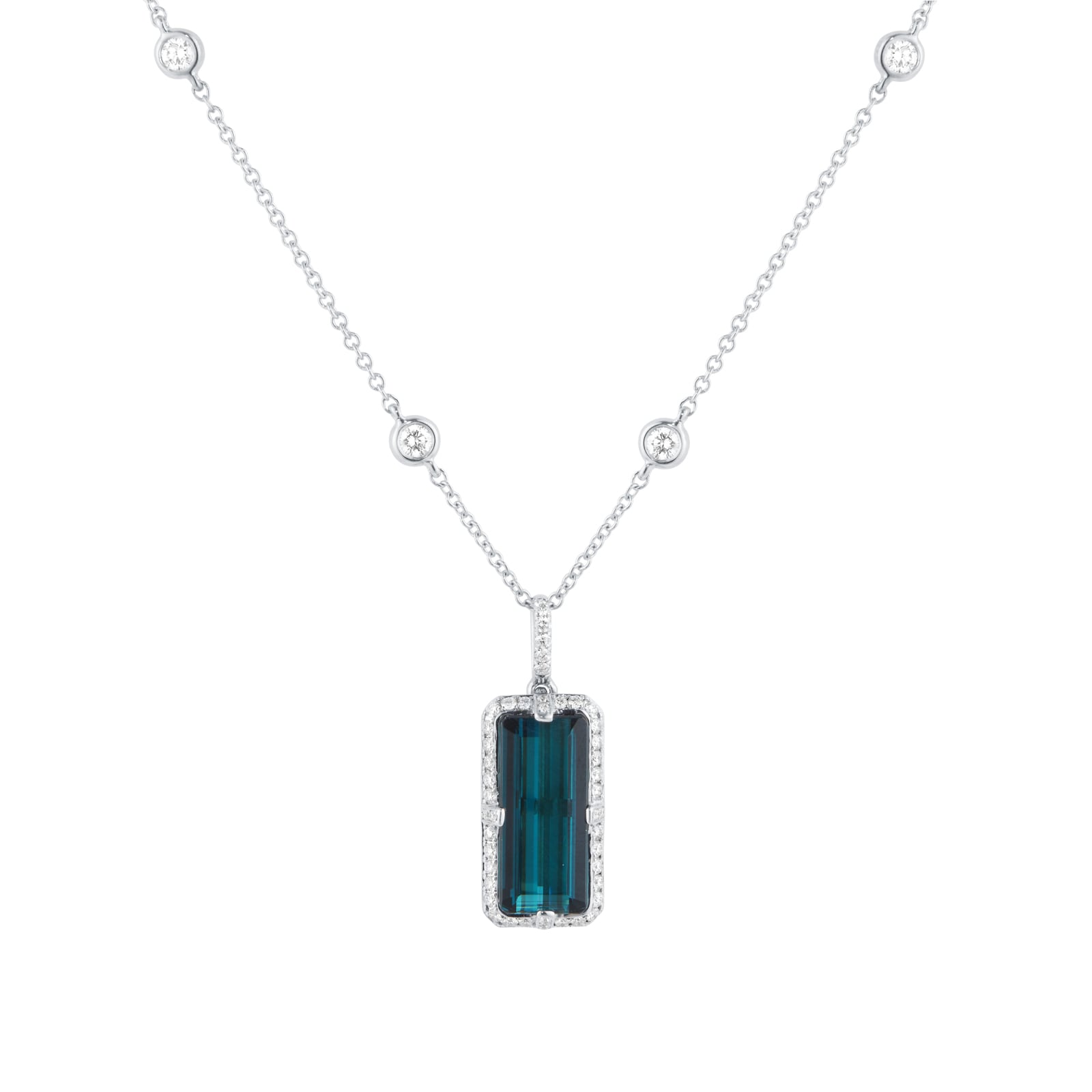 Mappin & Webb 18ct White Gold 0.30ct Diamond & 5.06cttw Green Tourmaline Pendant