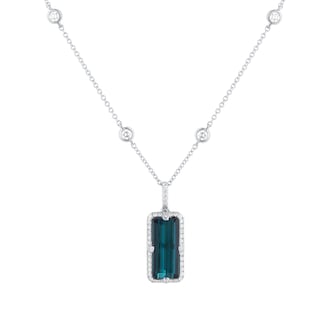 Mappin & Webb 18ct White Gold 0.30ct Diamond & 5.06cttw Green Tourmaline Pendant