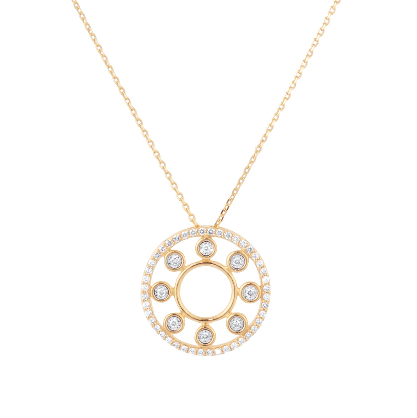 Goldsmiths 9ct Yellow Gold 0.25cttw Diamond Double Row Circle Pendant