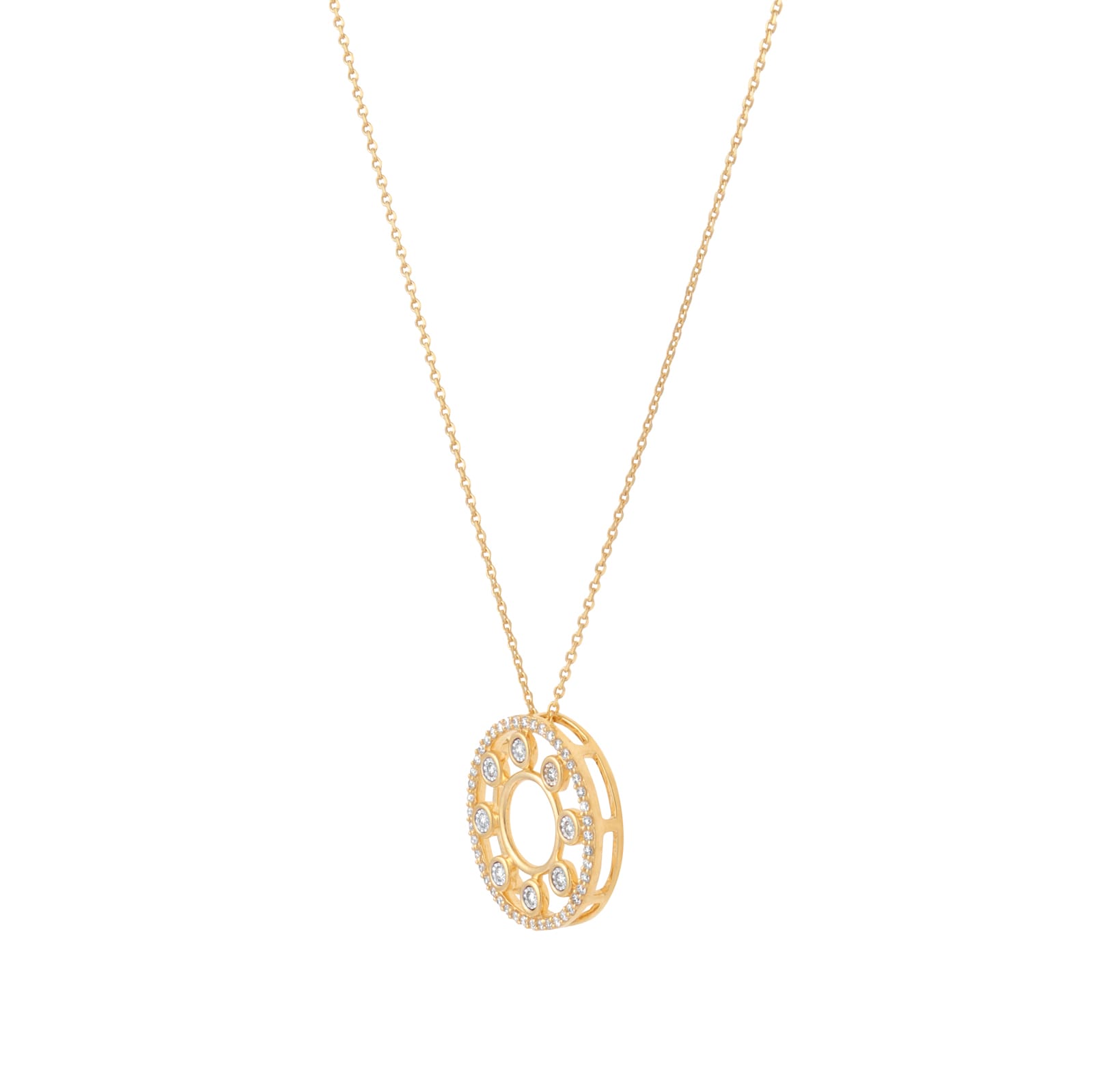 Goldsmiths 9ct Yellow Gold 0.25cttw Diamond Double Row Circle Pendant