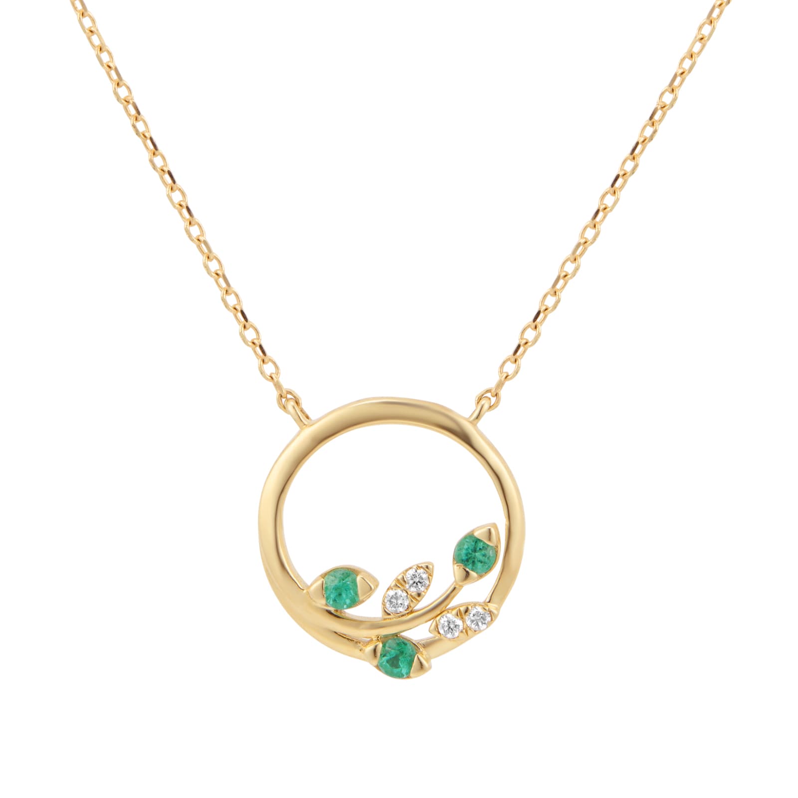 Goldsmiths 9ct Yellow Gold Diamond and Emerald Leaf Pendant Goldsmiths 9ct Yellow Gold Diamond and Emerald Leaf Pendant