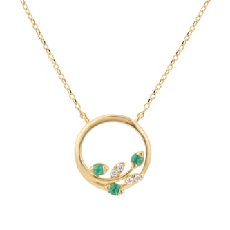 Goldsmiths 9ct Yellow Gold Diamond and Emerald Leaf Pendant