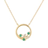 Goldsmiths 9ct Yellow Gold Diamond and Emerald Leaf Pendant