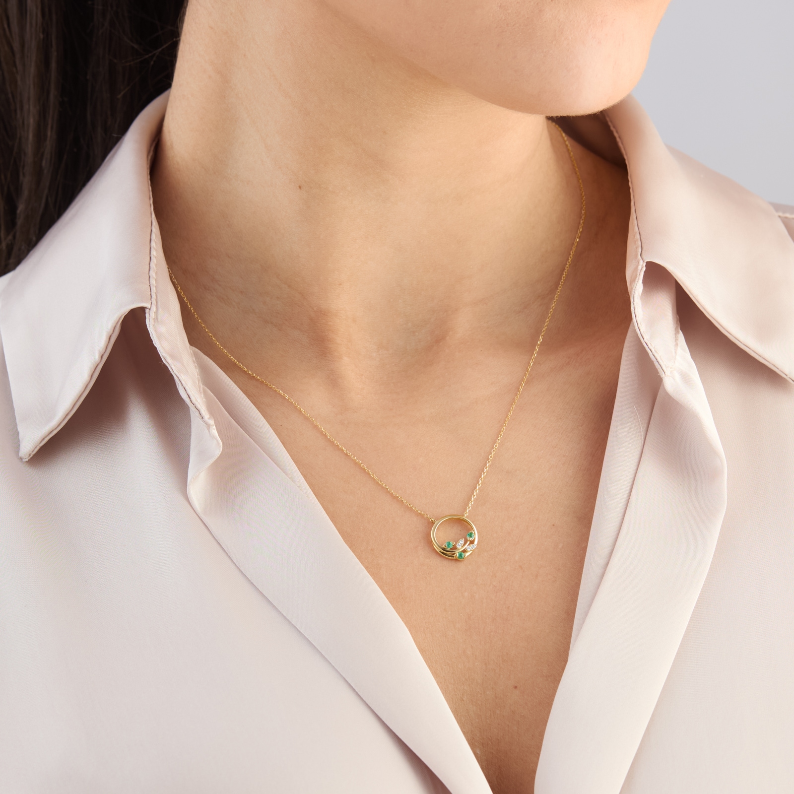 Goldsmiths 9ct Yellow Gold Diamond and Emerald Leaf Pendant Goldsmiths 9ct Yellow Gold Diamond and Emerald Leaf Pendant