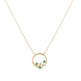 Goldsmiths 9ct Yellow Gold Diamond and Emerald Leaf Pendant