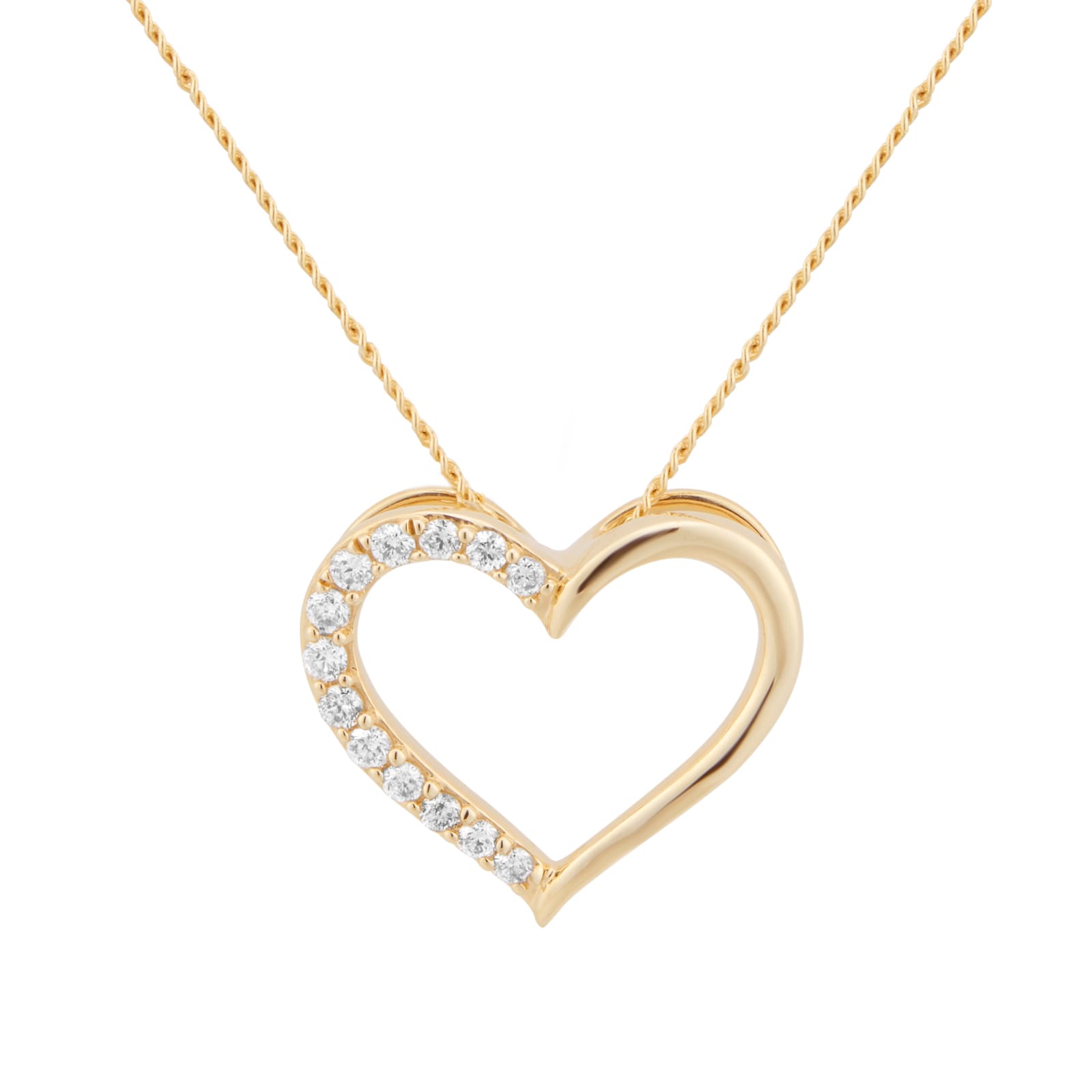 Goldsmiths 9ct Yellow Gold 0.10cttw Diamond Heart Pendant