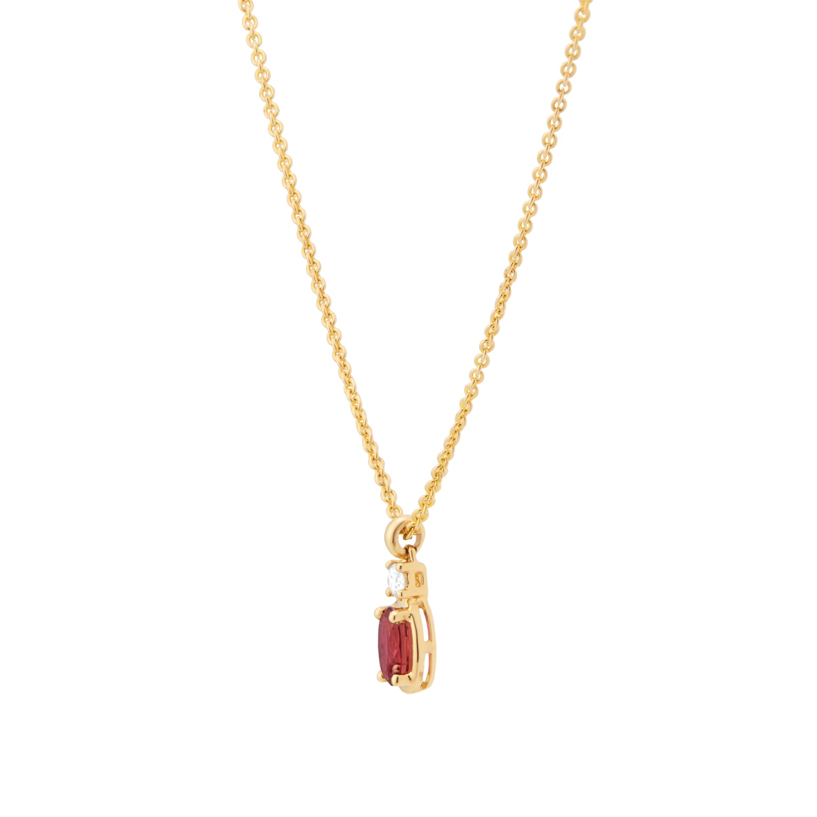 Goldsmiths 18ct Yellow Gold 0.03ct Diamond & Ruby Oval Cut Pendant