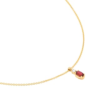 Goldsmiths 18ct Yellow Gold 0.03ct Diamond & Ruby Oval Cut Pendant