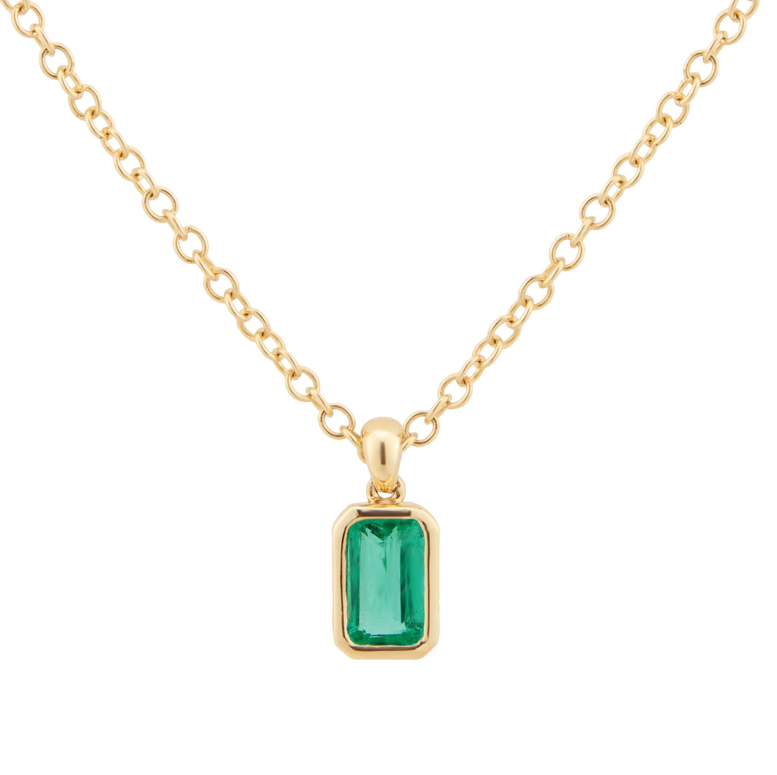 Goldsmiths 9ct Yellow Gold 5x3mm Emerald Cut Emerald Pendant