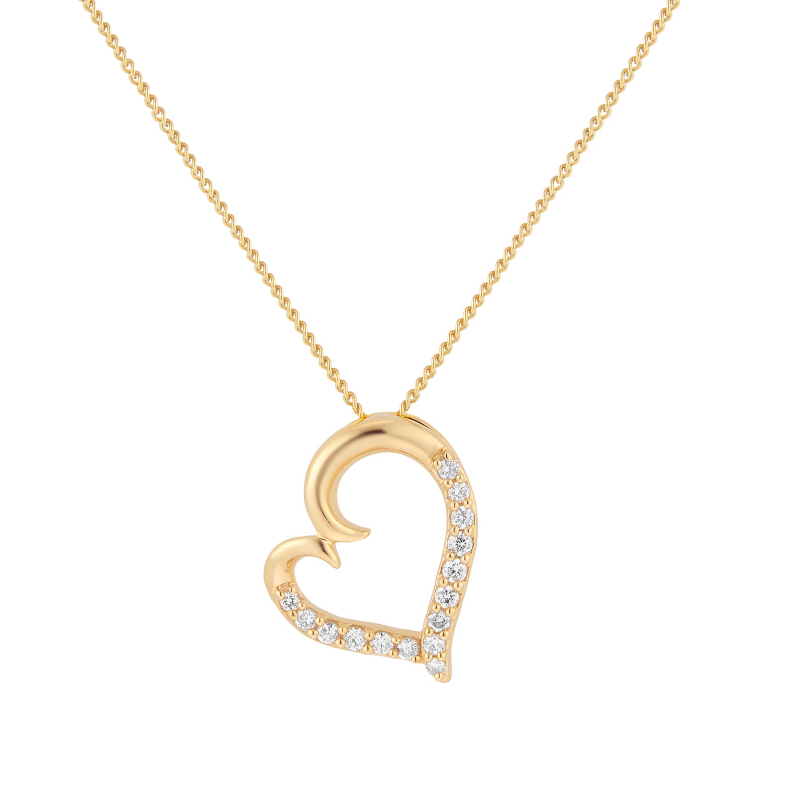 Goldsmiths 9ct Yellow Gold 0.10cttw Diamond Set Heart Motif Pendant