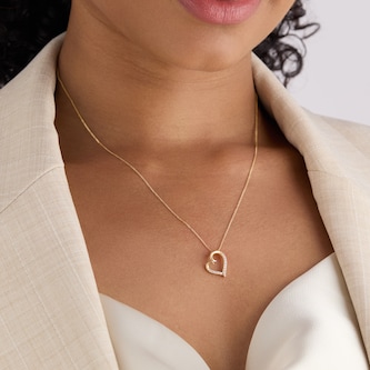 Goldsmiths 9ct Yellow Gold 0.10cttw Diamond Set Heart Motif Pendant