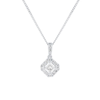 Goldsmiths 9ct White Gold  0.25cttw Princess Cut Diamond Halo Pendant