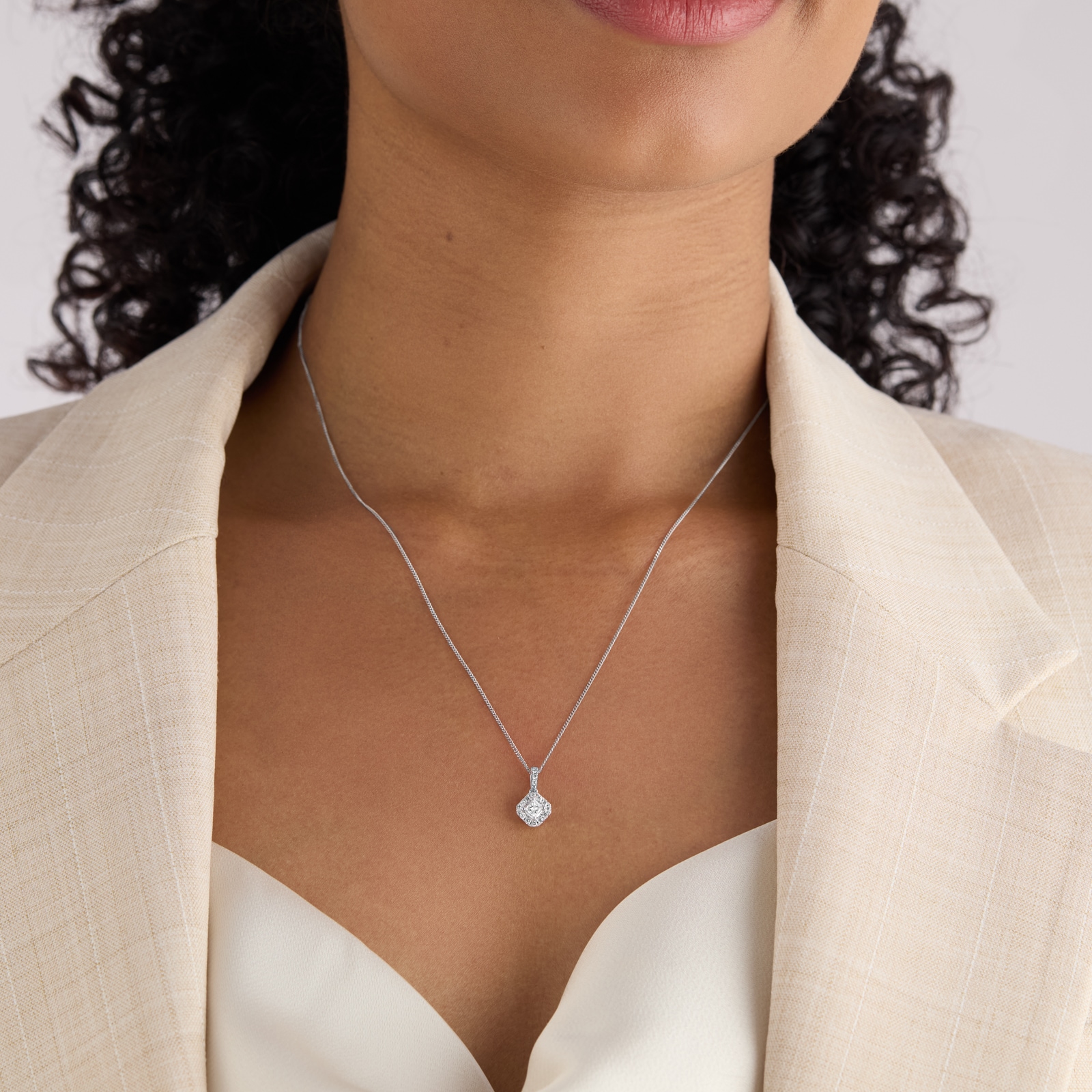 Goldsmiths 9ct White Gold 0.25cttw Princess Cut Diamond Halo Pendant Goldsmiths 9ct White Gold 0.25cttw Princess Cut Diamond Halo Pendant