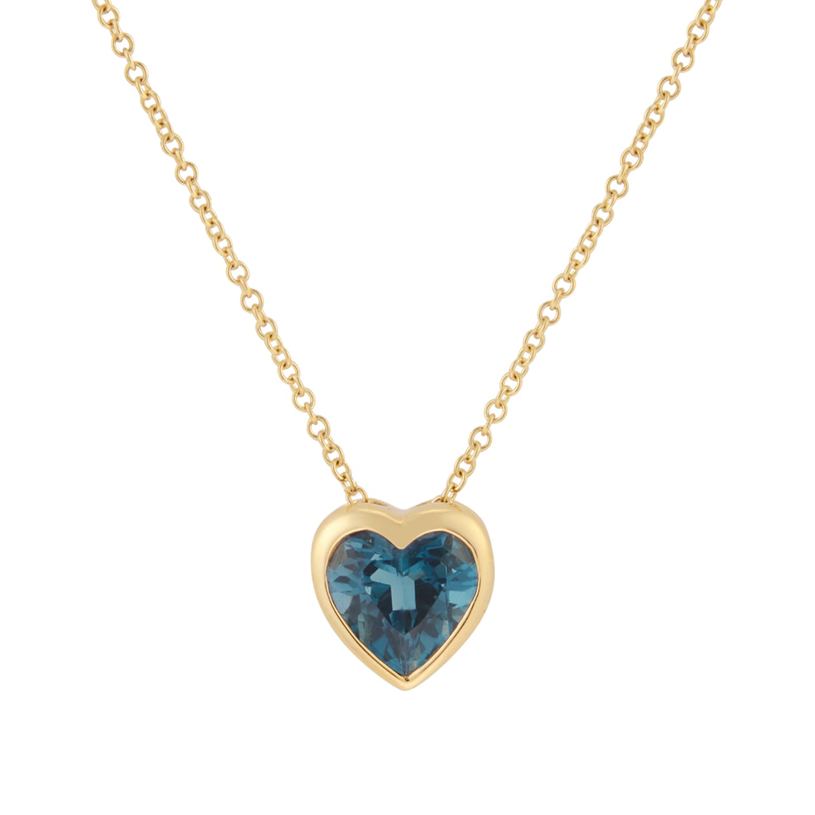 Goldsmiths 9ct Yellow Gold 6mm London Blue Topaz Bezel Set Heart Pendant