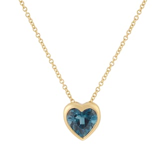 Goldsmiths 9ct Yellow Gold 6mm London Blue Topaz Bezel Set Heart Pendant