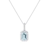 Goldsmiths 9ct White Gold 0.15cttw Diamond and Emerald Cut Aquamarine Halo Pendant