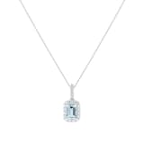 Goldsmiths 9ct White Gold 0.15cttw Diamond and Emerald Cut Aquamarine Halo Pendant