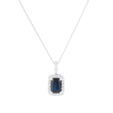 Mappin & Webb 18ct White Gold Emerald Cut Sapphire & 0.18cttw Diamond Halo Pendant