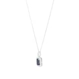 Mappin & Webb 18ct White Gold Emerald Cut Sapphire & 0.18cttw Diamond Halo Pendant