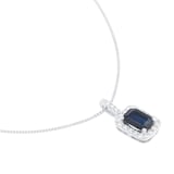 Mappin & Webb 18ct White Gold Emerald Cut Sapphire & 0.18cttw Diamond Halo Pendant