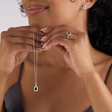 Mappin & Webb 18ct White Gold Emerald Cut Sapphire & 0.18cttw Diamond Halo Pendant