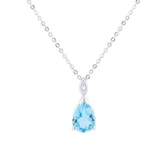 Goldsmiths 9ct White Gold Pear Cut Swiss Blue Topaz and Diamond Pendant Goldsmiths 9ct White Gold Pear Cut Swiss Blue Topaz and Diamond Pendant