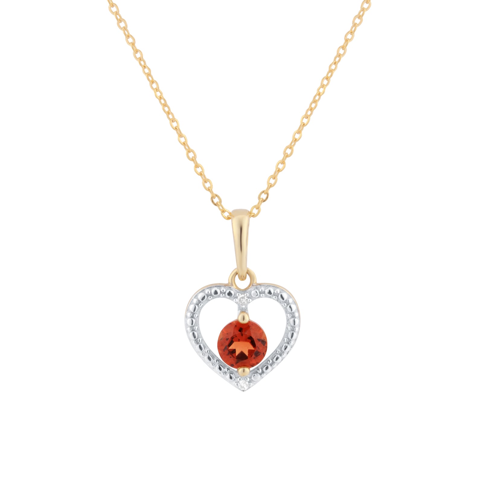 Goldsmiths 9ct Yellow Gold Diamond and Garnet Heart Pendant Goldsmiths 9ct Yellow Gold Diamond and Garnet Heart Pendant
