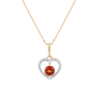 Goldsmiths 9ct Yellow Gold Diamond and Garnet Heart Pendant