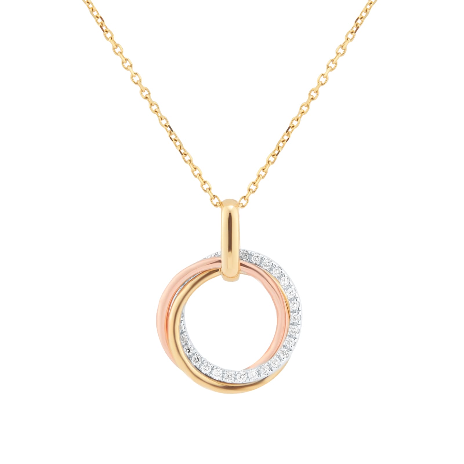 Goldsmiths 9ct Tri-Gold 0.15cttw Diamond Circle Pendant