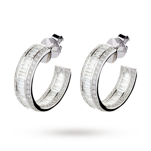 Mappin & Webb Beaumont Brilliant and Baguette Cut 3.60ct Hoop Earrings