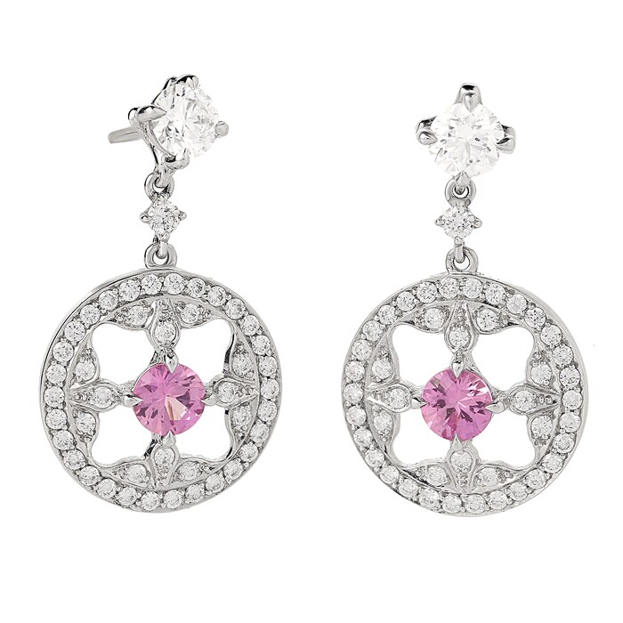Mappin & Webb Empress 18ct White Gold 0.74cttw Pink Sapphire and Diamond Drop Earrings