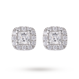Goldsmiths 9ct White Gold 0.30ct Princess Cut Diamond Claw Halo Stud Earrings
