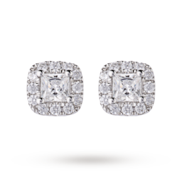 12152121 - 9ct White Gold 0.30ct Princess Cut Diamond Claw Halo Stud Earrings