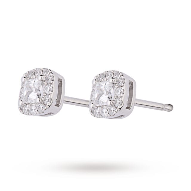 Goldsmiths 9ct White Gold 0.30ct Princess Cut Diamond Claw Halo Stud Earrings