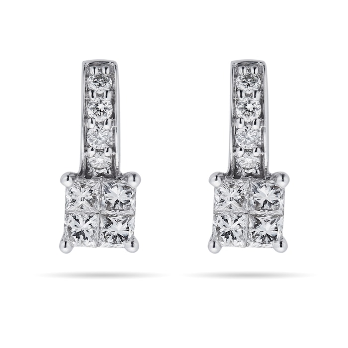 Goldsmiths 9ct White Gold 0.45ct Invisible Diamond Set Stud Earrings