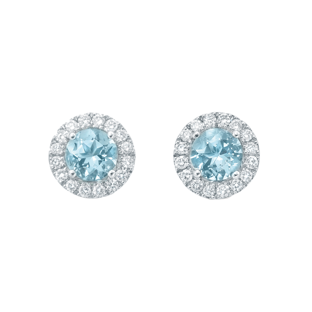Mappin & Webb Carrington 18ct White Gold 4.34mm Aquamarine and 0.15cttw Diamond Studs