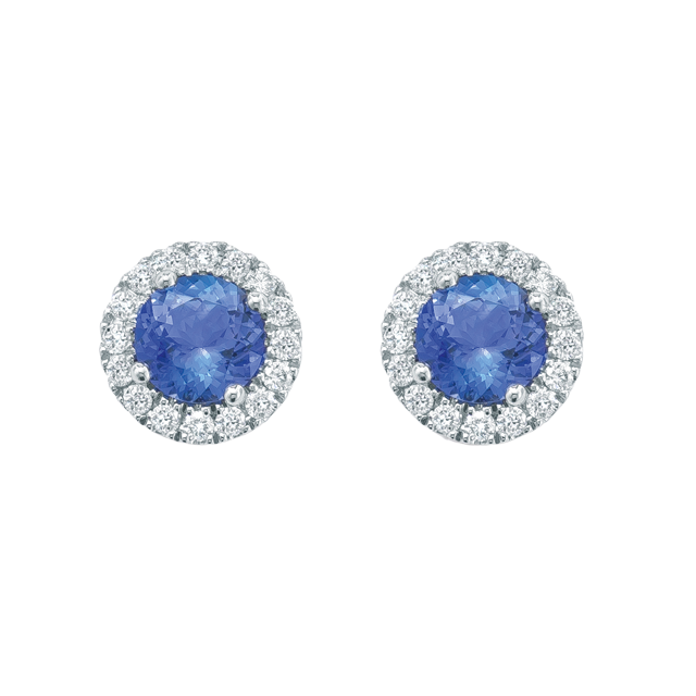 Mappin & Webb Carrington 18ct White Gold 4.34mm Tanzanite and 0.15cttw Diamond Studs