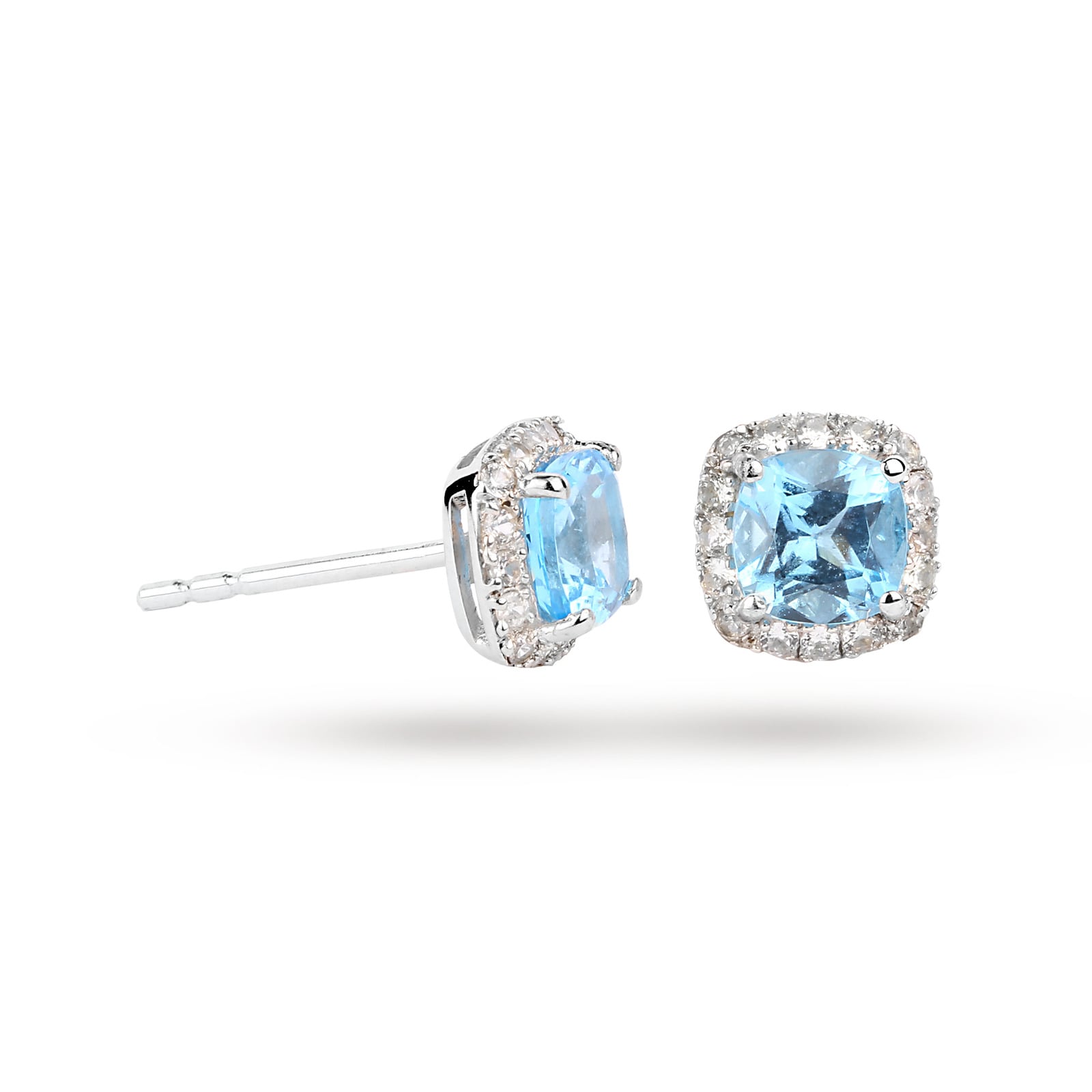 Goldsmiths 9ct White Gold Blue Topaz and White Sapphire Stud Earrings