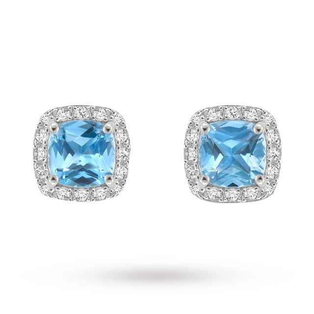 Goldsmiths 9ct White Gold Blue Topaz and White Sapphire Stud Earrings