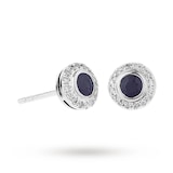 Goldsmiths 9ct White Gold Sapphire and Diamond Halo Stud Earrings