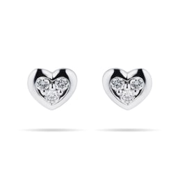 12152306 - 9ct White Gold Diamond Set Heart Stud Earrings