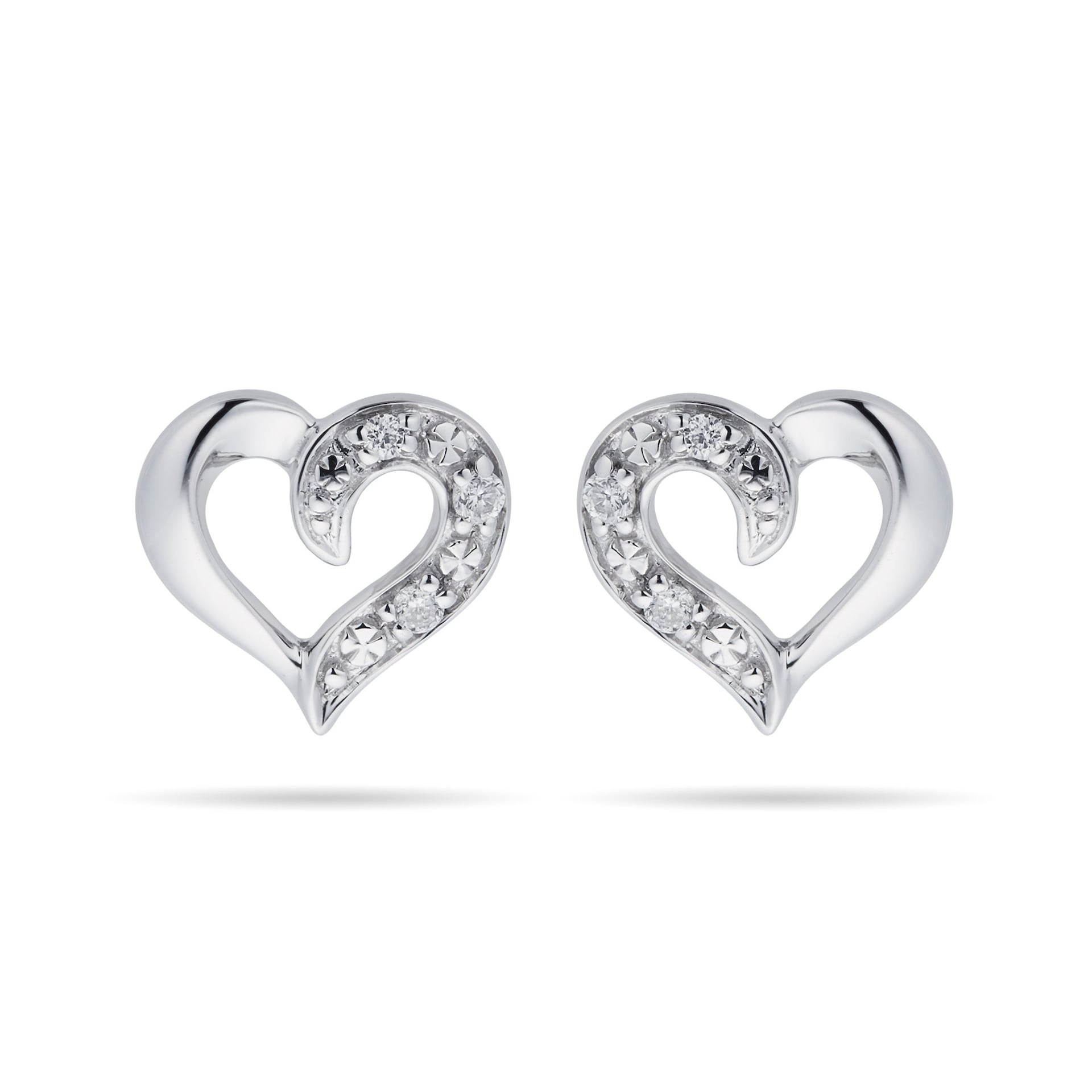 Best Luxury 
9ct White Gold Diamond Set Heart Stud Earrings